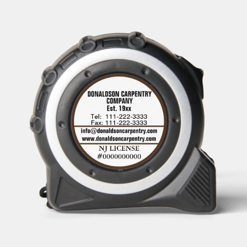 Construction Contact License Number White Black Tape Measure