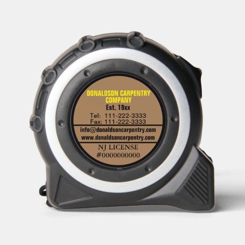 Construction Contact License Number Yellow Brown Tape Measure