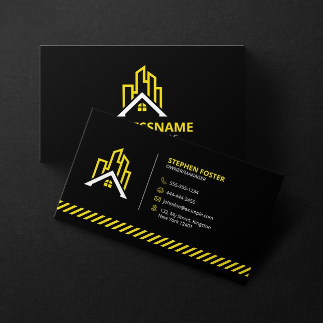Construction Contractor Builder Remodeling Black Business Card (Creator Uploaded)