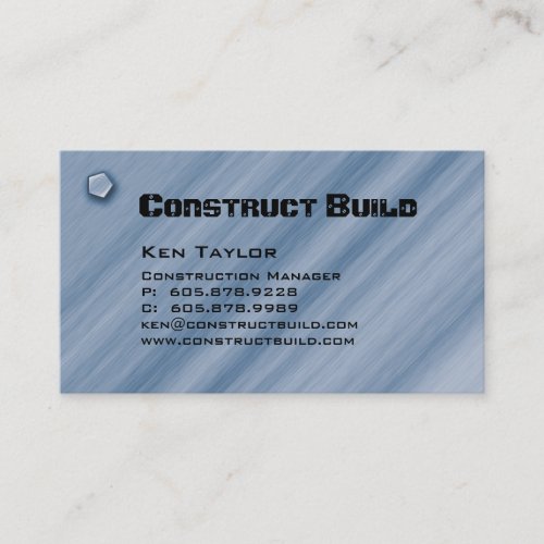 Construction Contractor Business Card Metal Blue