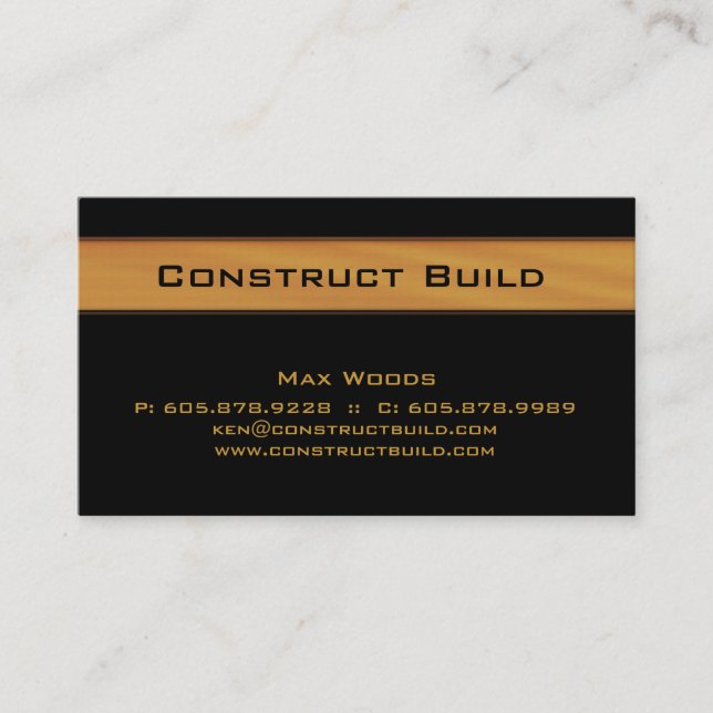 Construction Contractor Business Card Wood Grain 2 (Front)