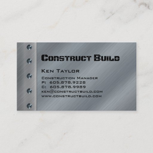 Customizable Construction Contractor Metal Business Card