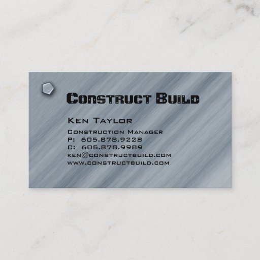 Customizable Construction Contractor Metal Business Card 2