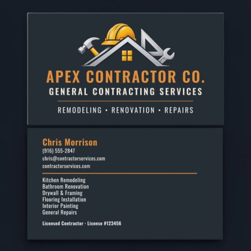 Construction Contractor Professional Services Business Card