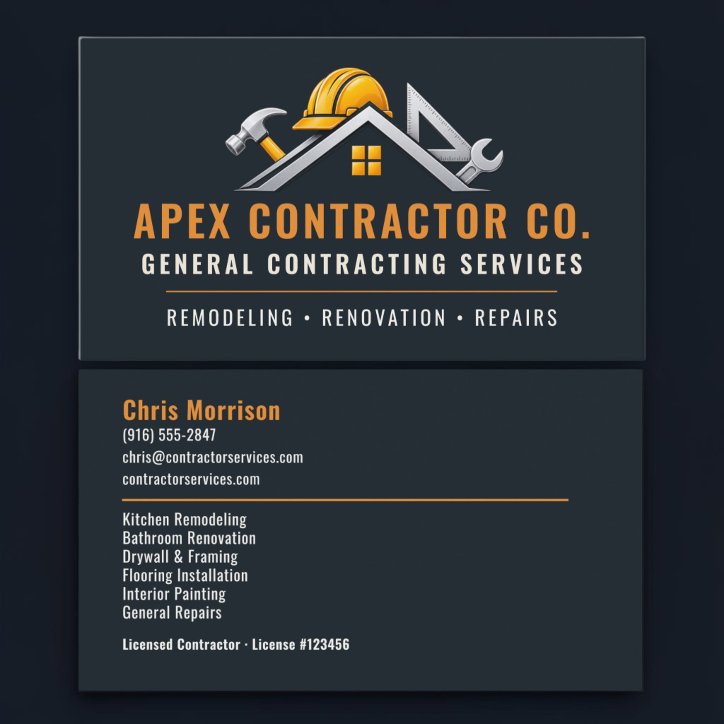 Construction Contractor Professional Services Business Card
