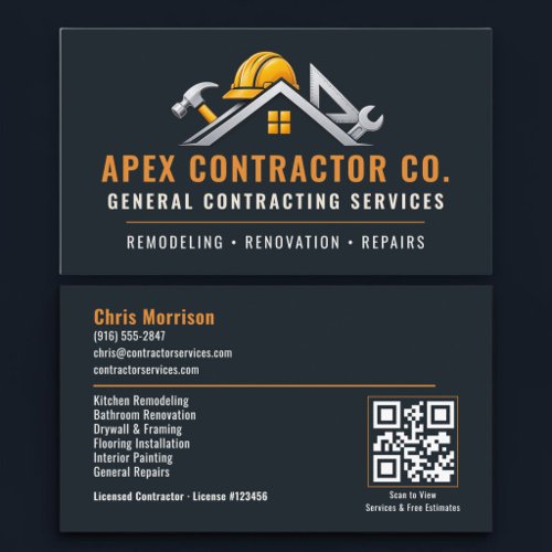 Construction Contractor QR Code Professional Business Card