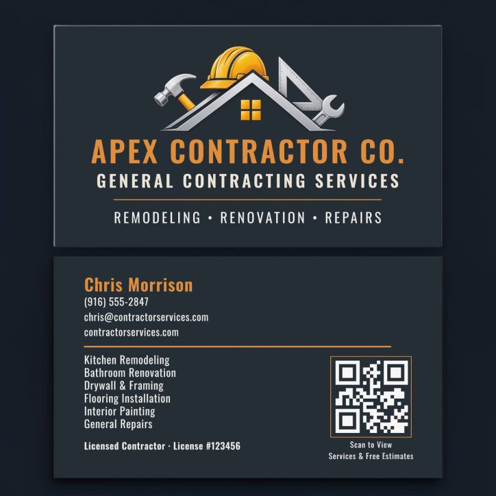 Construction Contractor QR Code Professional Business Card