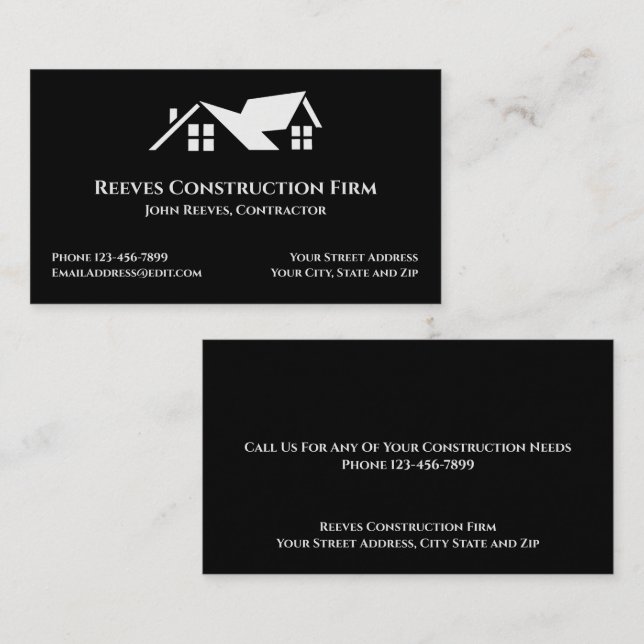 Construction Contractor Roofer Business Cards (Front/Back)