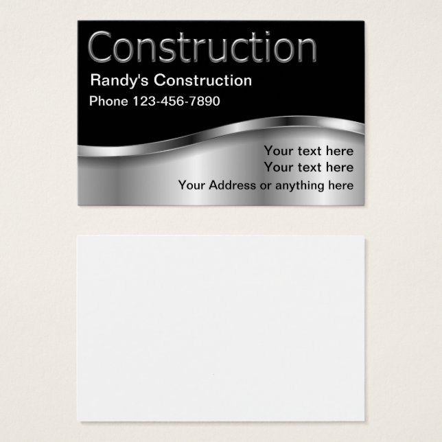 Construction Cool Metallic Business Cards (Front & Back)