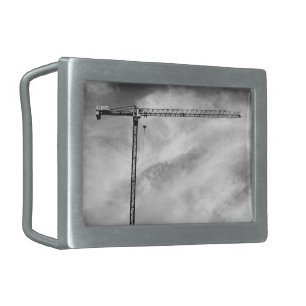 Construction Crane and Sky Black and White Photo Belt Buckle