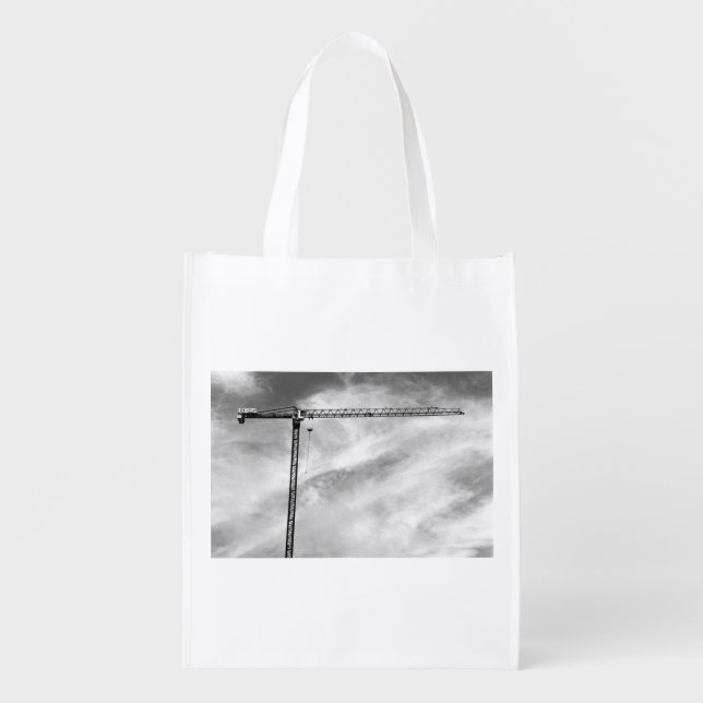 Construction Crane and Sky Black and White Photo Grocery Bag (Front)