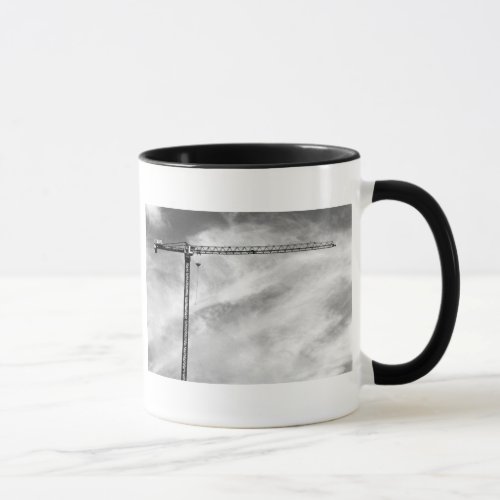 Construction Crane and Sky Black and White Photo Mug