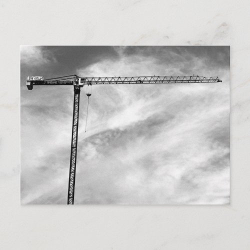 Construction Crane and Sky Black and White Photo Postcard