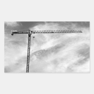 Construction Crane and Sky Black and White Photo Rectangular Sticker