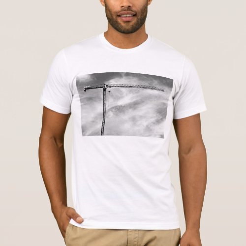 Construction Crane and Sky Black and White Photo T_Shirt