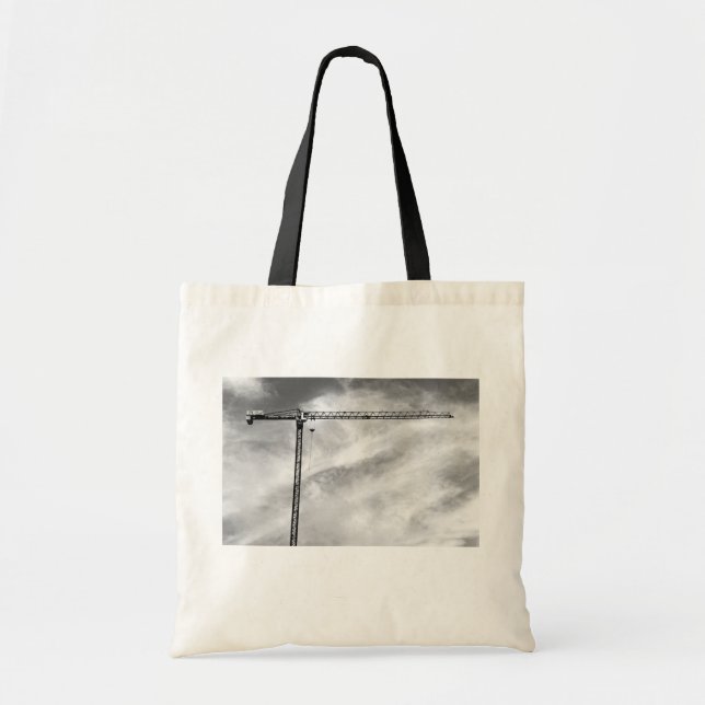 Construction Crane and Sky Black and White Photo Tote Bag (Front)