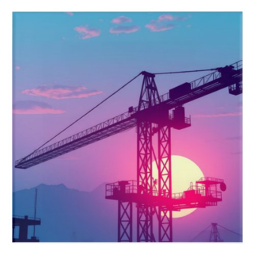 Construction crane at sundawn acrylic print