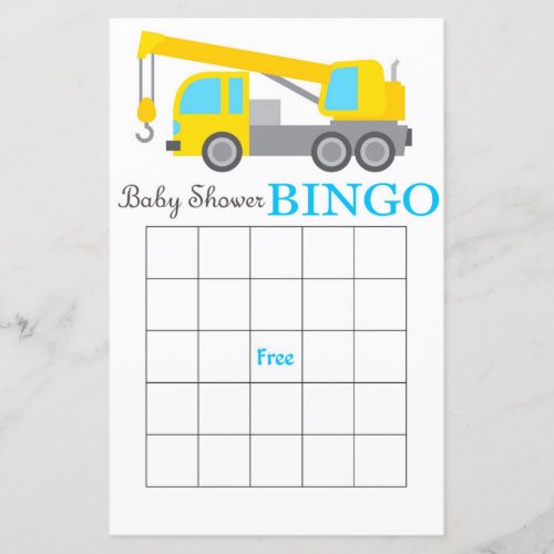 Construction crane baby shower bingo card