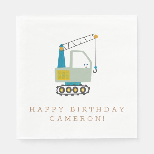 Construction Crane Custom Birthday Design Kids  Napkins (Front)