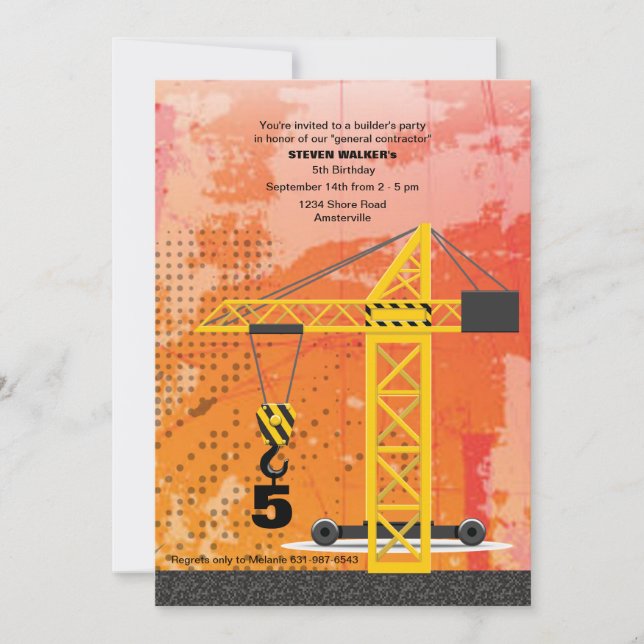 Construction Crane Invitation (Front)
