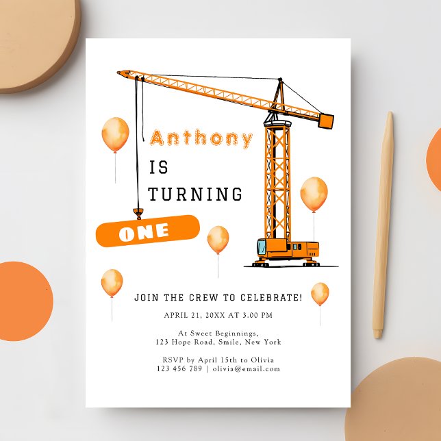 Construction Crane Kids & Adults Birthday Invitation (Creator Uploaded)