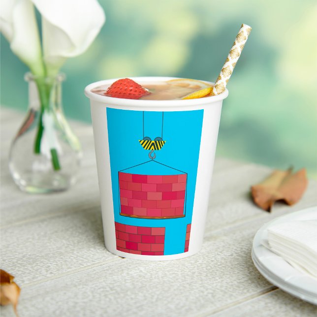 Construction Crane Lifting Brick Wall  Paper Cups (Creator Uploaded)