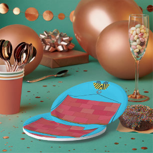 Construction Crane Lifting Brick Wall Paper Plates