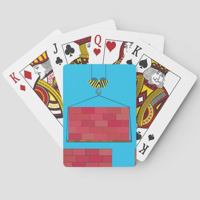 Construction Crane Lifting Brick Wall  Poker Cards (Back)