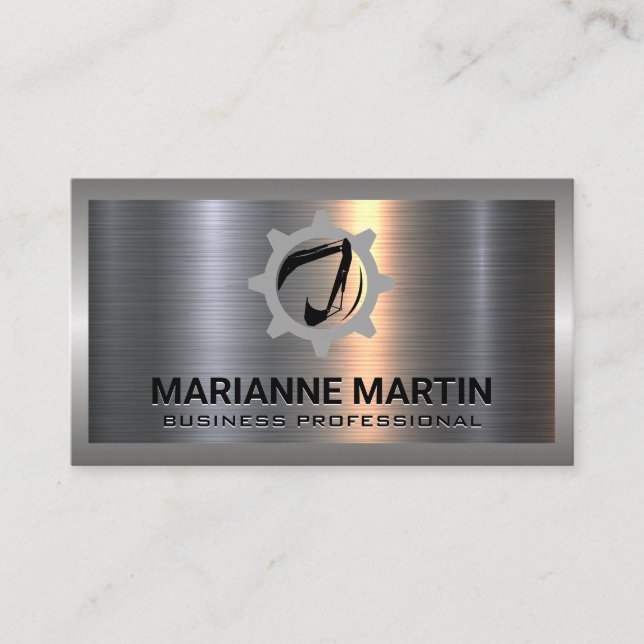 Construction Crane | Metal Aluminum Silver Brushed Business Card (Front)
