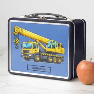 Construction Crane Truck Kids Metal Lunch Box