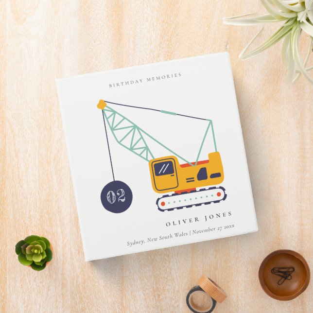 Construction Crane Vehicle Any Age Birthday Album 3 Ring Binder (In Situ)