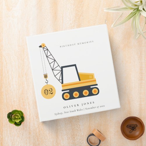 Construction Crane Vehicle Any Age Birthday Album 3 Ring Binder
