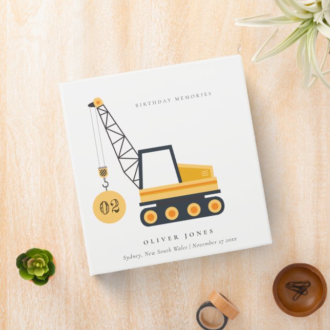 Construction Crane Vehicle Any Age Birthday Album 3 Ring Binder (In Situ)