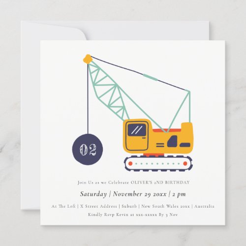 Construction Crane Vehicle Any Age Birthday Invite