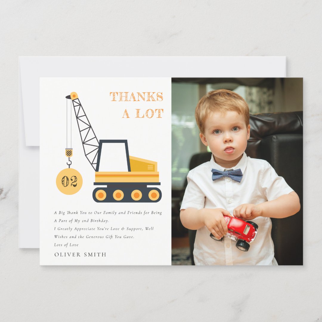 Construction Crane Vehicle Photo Any Age Birthday Thank You Card | Zazzle