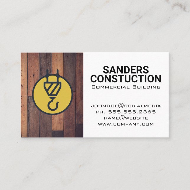 Construction Crane | Wooden Boards Business Card (Front)