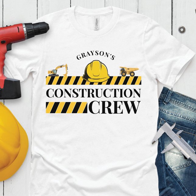 Construction Crew Boy Birthday Party Family T-Shirt (Funny birthday boy name construction crew building dump truck digger matching family party shirt)