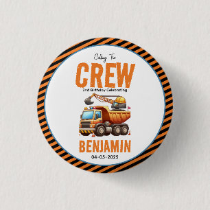 Construction Crew Dump Truck Boy 2nd Birthday Button