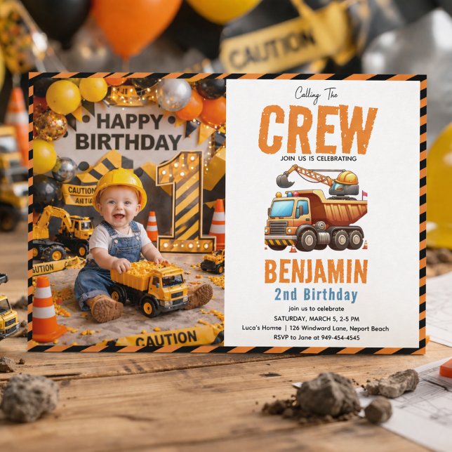 Construction Crew Dump Truck Boy 2nd Birthday Invitation (Construction Crew Dump Truck Boy 2nd Birthday Invitation
)