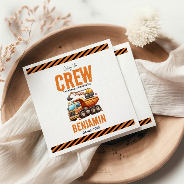 Construction Crew Dump Truck Boy 2nd Birthday Napkins (Creator Uploaded)