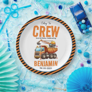 Construction Crew Dump Truck Boy 2nd Birthday Paper Plates