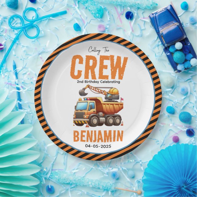 Construction Crew Dump Truck Boy 2nd Birthday Paper Plates (Party)