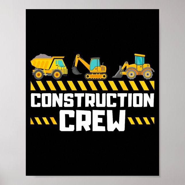 Construction Crew Worker Excavator Boys Girls Kids Poster (Front)