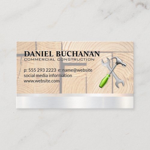 Construction  Cut Wood  Hammer Wrench Business Card