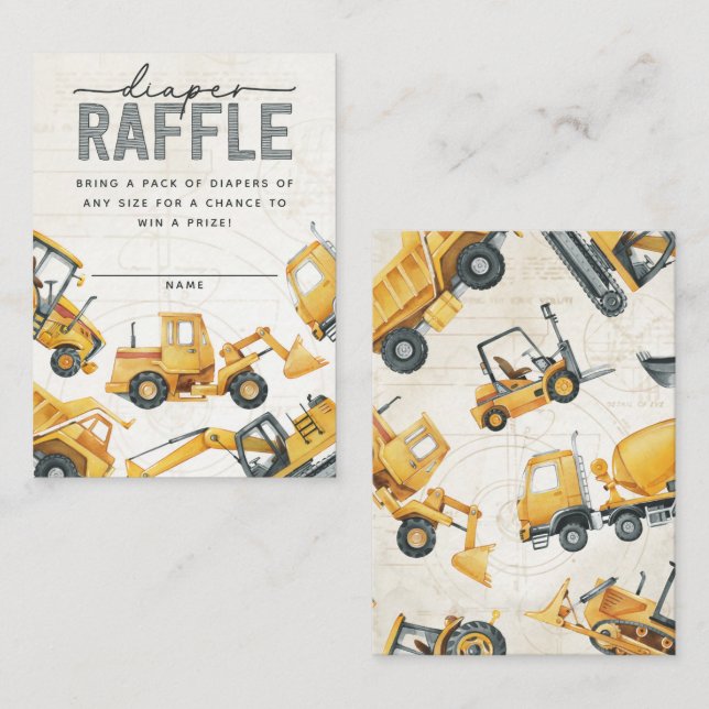 Construction Diaper and Wipes Raffle Card Insert (Front/Back)