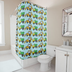Construction Digger and Dump Truck Pattern Shower Curtain