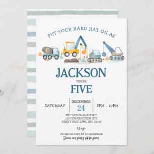 Construction Digger Boy Birthday Party Invitation