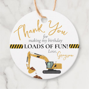 Construction Digger Boy Birthday Party Thank You Favor Tags