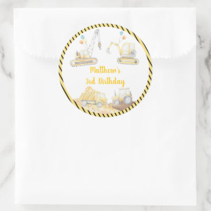 Construction Digger Dump Truck Birthday Classic Round Sticker