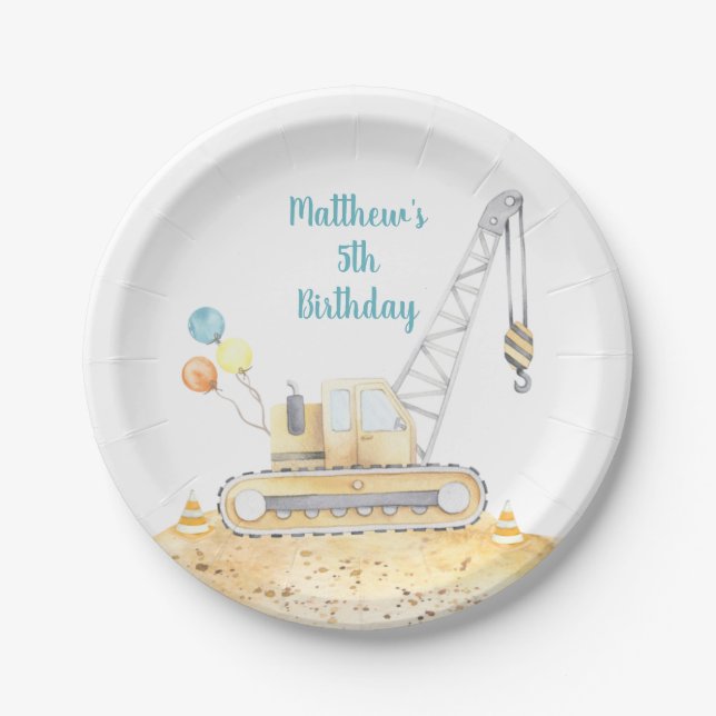 Construction Digger Dump Truck Birthday Paper Plates (Front)